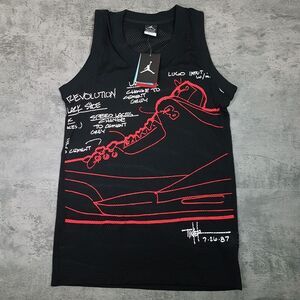 NIKE AIR JORDAN Graphic Tinker Hatfield Sketch‎ Tank Top Jersey Mens SMALL Black